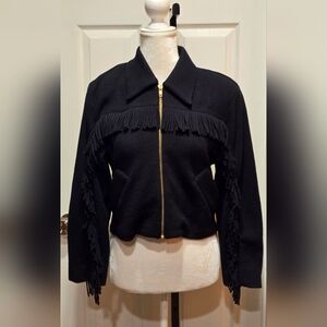 Vintage Andrea Jovine Black Fringe Cropped Wool Jacket